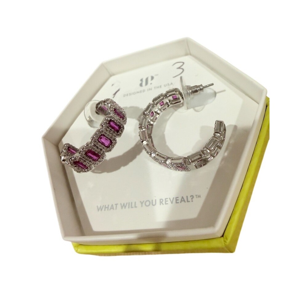 Bomb Party Earrings Pink Fire Opal Hoop Huggie Statement cz  bling rhodium gift
